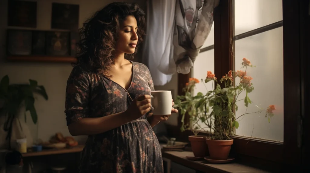Creating a Healthy Pregnancy Diet Chart: Your Daily Companion for a Nutritious Journey 3 indian woman drinking tea