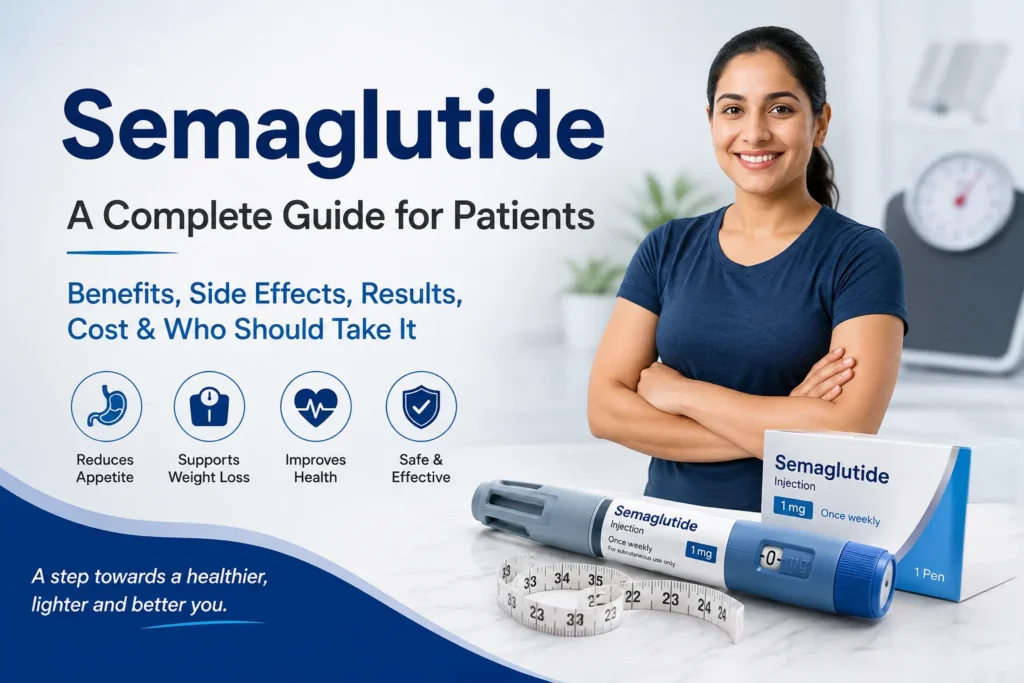 Semaglutide for Weight Loss: Should You Consider It? 1 Woman stands with arms crossed next to Semaglutide pen, box, and measuring tape; informational graphics and text detail Semaglutide’s benefits and uses for patients, including its potential in managing conditions such as intrauterine growth restriction.